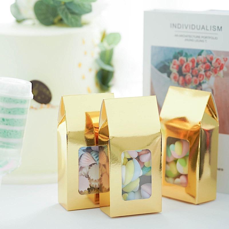 25 Metallic Tote Party Favor Boxes with Window