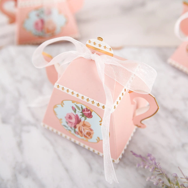 25 Mini Teapot 4" Wedding Favor Boxes with Ribbons