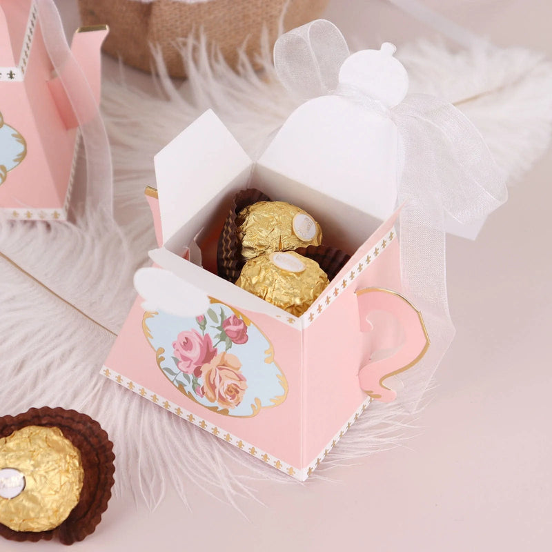 25 Mini Teapot 4" Wedding Favor Boxes with Ribbons