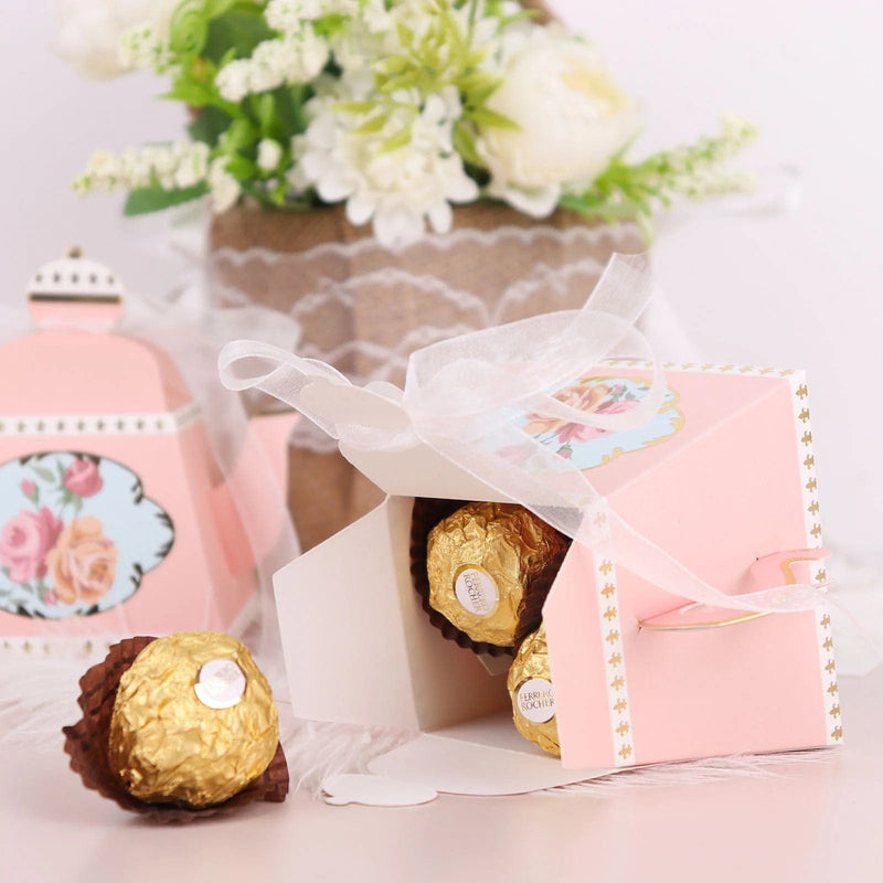 25 Mini Teapot 4" Wedding Favor Boxes with Ribbons