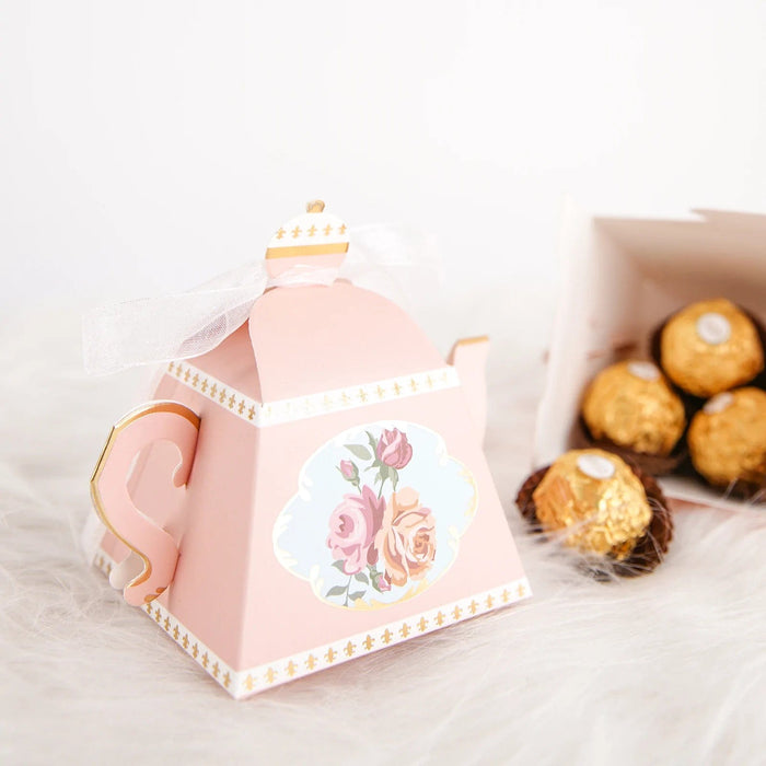 25 Mini Teapot 4" Wedding Favor Boxes with Ribbons