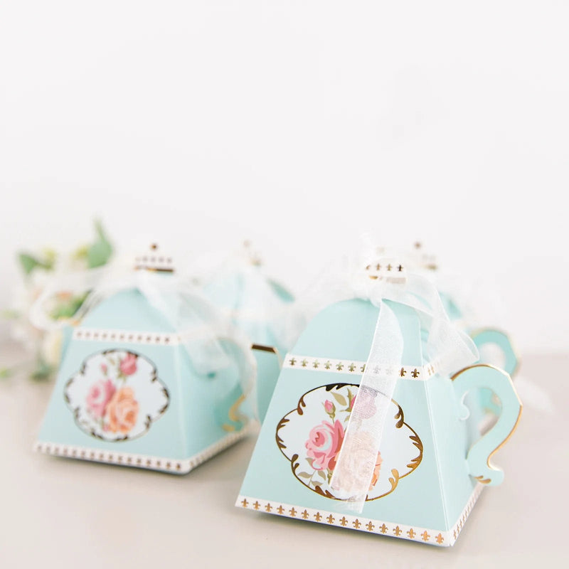 25 Mini Teapot 4" Wedding Favor Boxes with Ribbons