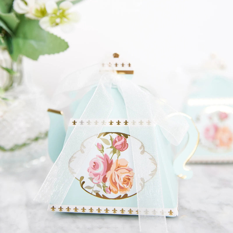 25 Mini Teapot 4" Wedding Favor Boxes with Ribbons