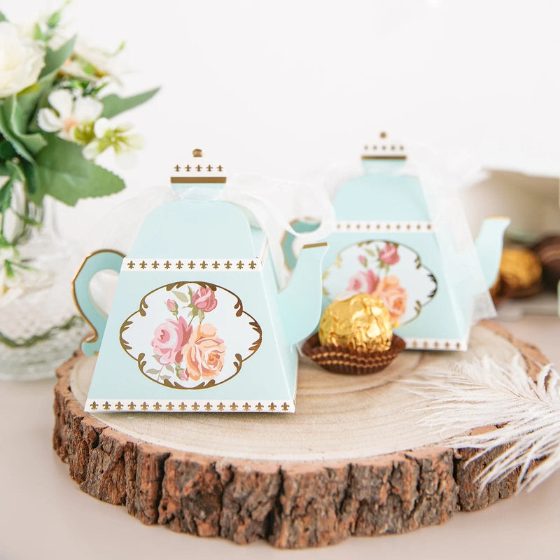 25 Mini Teapot 4" Wedding Favor Boxes with Ribbons