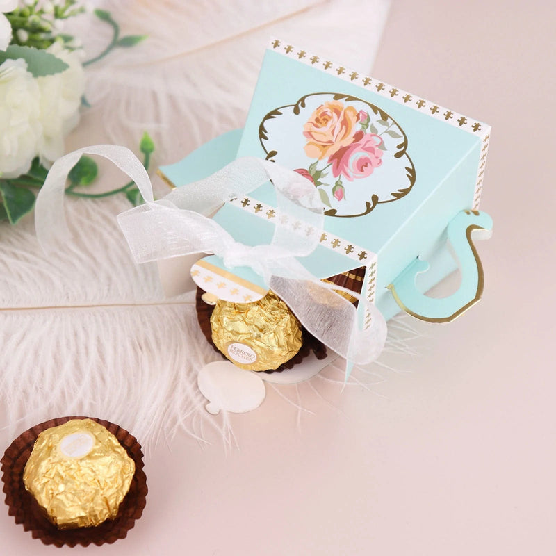 25 Mini Teapot 4" Wedding Favor Boxes with Ribbons