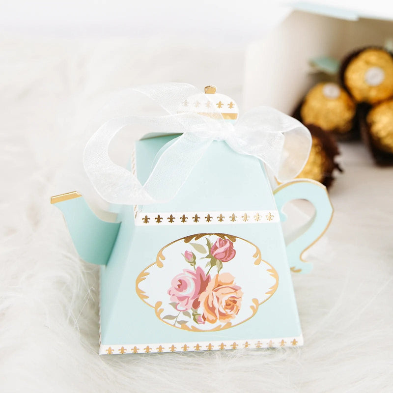 25 Mini Teapot 4" Wedding Favor Boxes with Ribbons