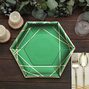 25 Navy Blue Hexagon Paper Salad Dinner Plates with Gold Trim - Disposable Tableware