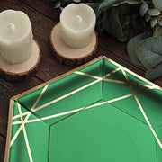 25 Navy Blue Hexagon Paper Salad Dinner Plates with Gold Trim - Disposable Tableware