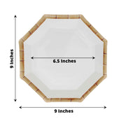25 Octagon Paper Dinner Plates with Bamboo Print Rim - Disposable Tableware
