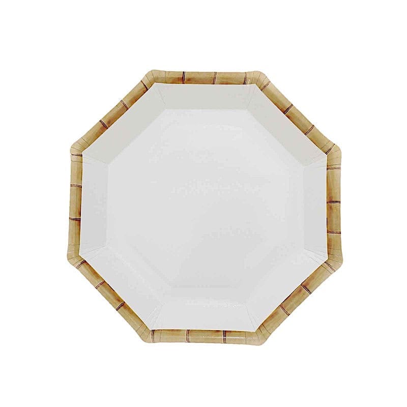25 Octagon Paper Dinner Plates with Bamboo Print Rim - Disposable Tableware DSP_PPGO0001_7_WHNT