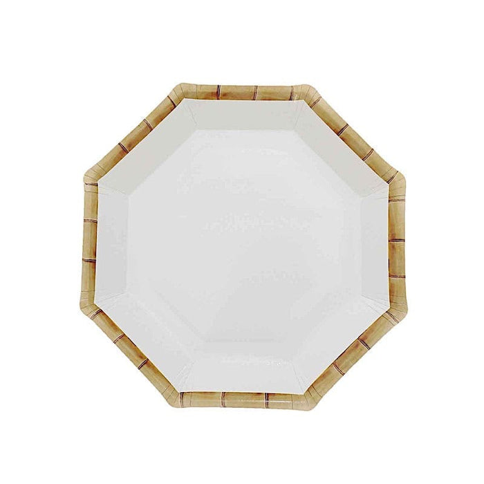 25 Octagon Paper Dinner Plates with Bamboo Print Rim - Disposable Tableware DSP_PPGO0001_7_WHNT