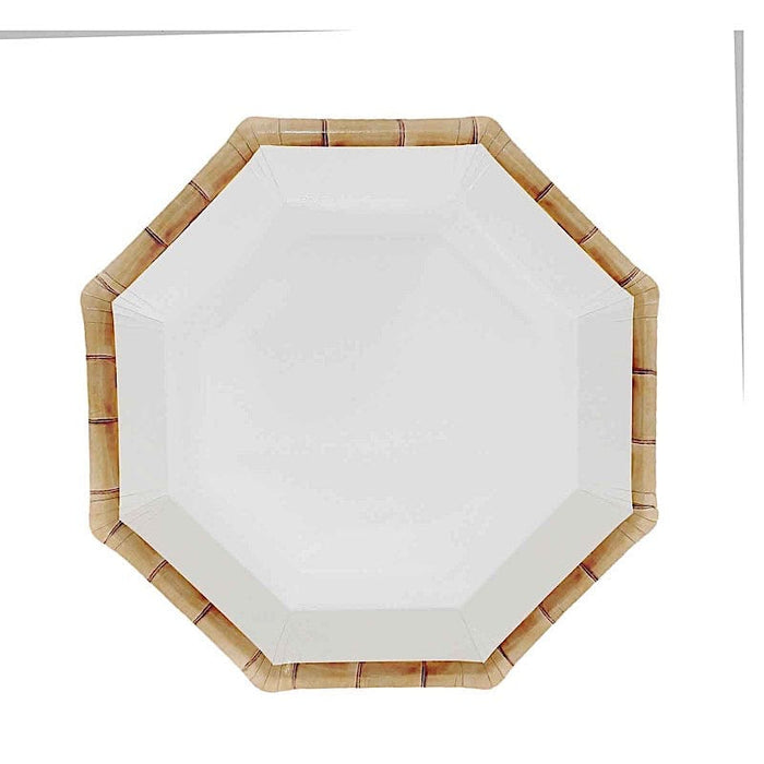 25 Octagon Paper Dinner Plates with Bamboo Print Rim - Disposable Tableware DSP_PPGO0001_9_WHNT