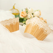 25 Paper Cupcake Liners Muffin Wrappers with Wood Lace Printed Design - Natural and White CAKE_WRAP_PAP03_NAT