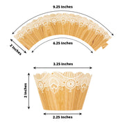 25 Paper Cupcake Liners Muffin Wrappers with Wood Lace Printed Design - Natural and White CAKE_WRAP_PAP03_NAT