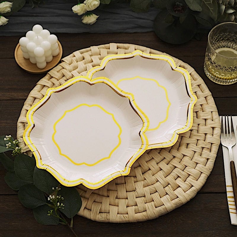 25 Paper Salad Dinner Plates with Scallop Rim Design - Disposable Tableware