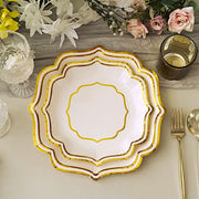 25 Paper Salad Dinner Plates with Scallop Rim Design - Disposable Tableware