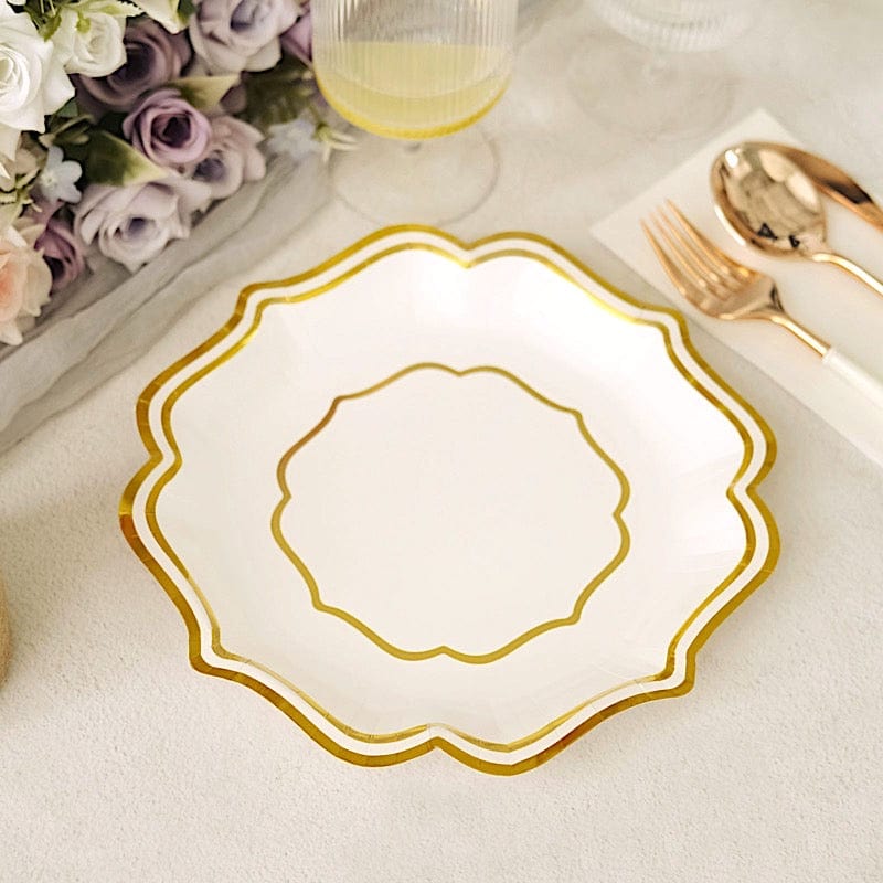 25 Paper Salad Dinner Plates with Scallop Rim Design - Disposable Tableware