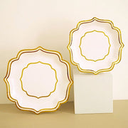 25 Paper Salad Dinner Plates with Scallop Rim Design - Disposable Tableware