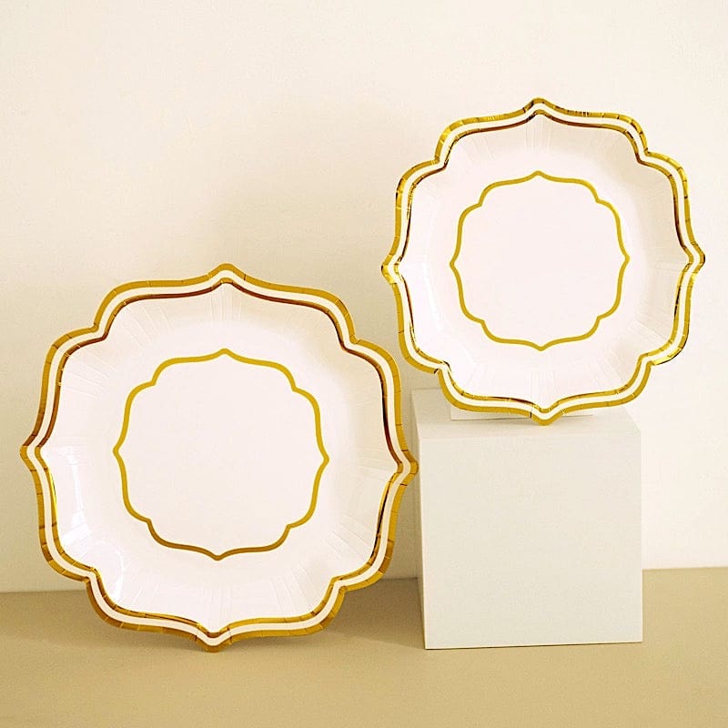 25 Paper Salad Dinner Plates with Scallop Rim Design - Disposable Tableware