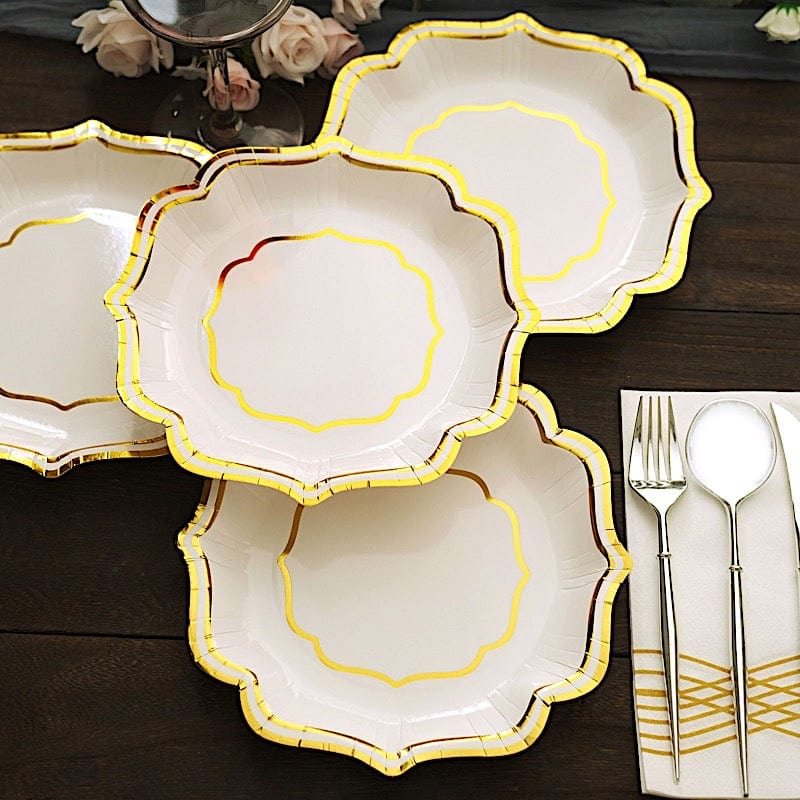 25 Paper Salad Dinner Plates with Scallop Rim Design - Disposable Tableware