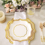 25 Paper Salad Dinner Plates with Scallop Rim Design - Disposable Tableware