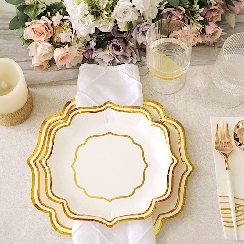 25 Paper Salad Dinner Plates with Scallop Rim Design - Disposable Tableware