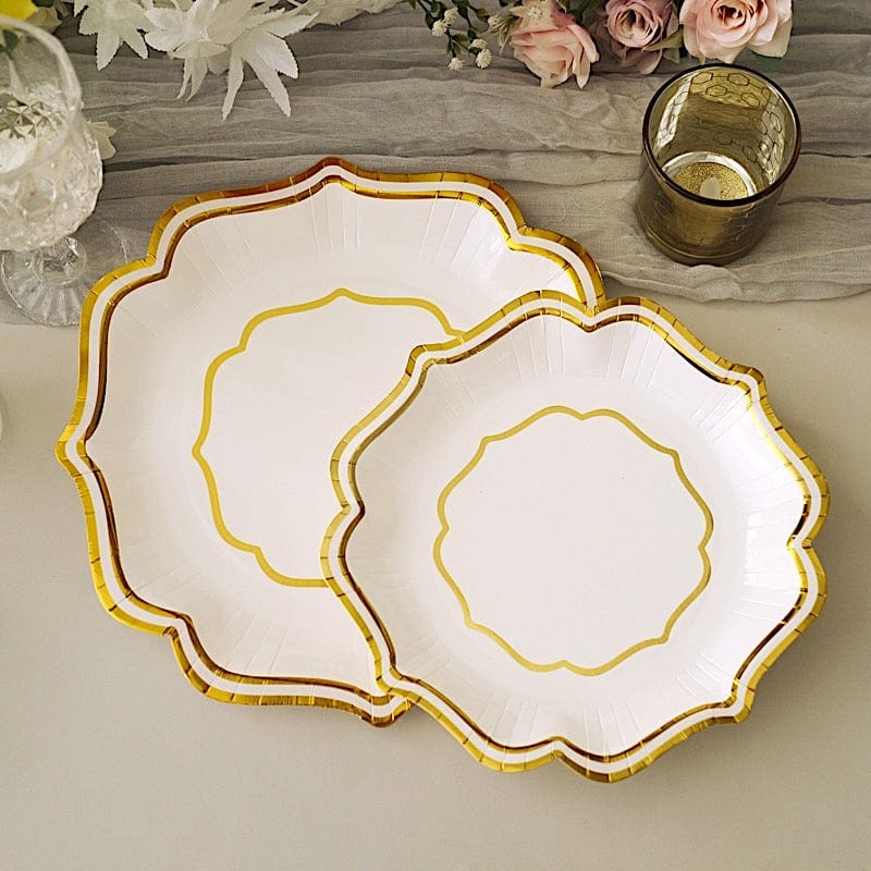 25 Paper Salad Dinner Plates with Scallop Rim Design - Disposable Tableware