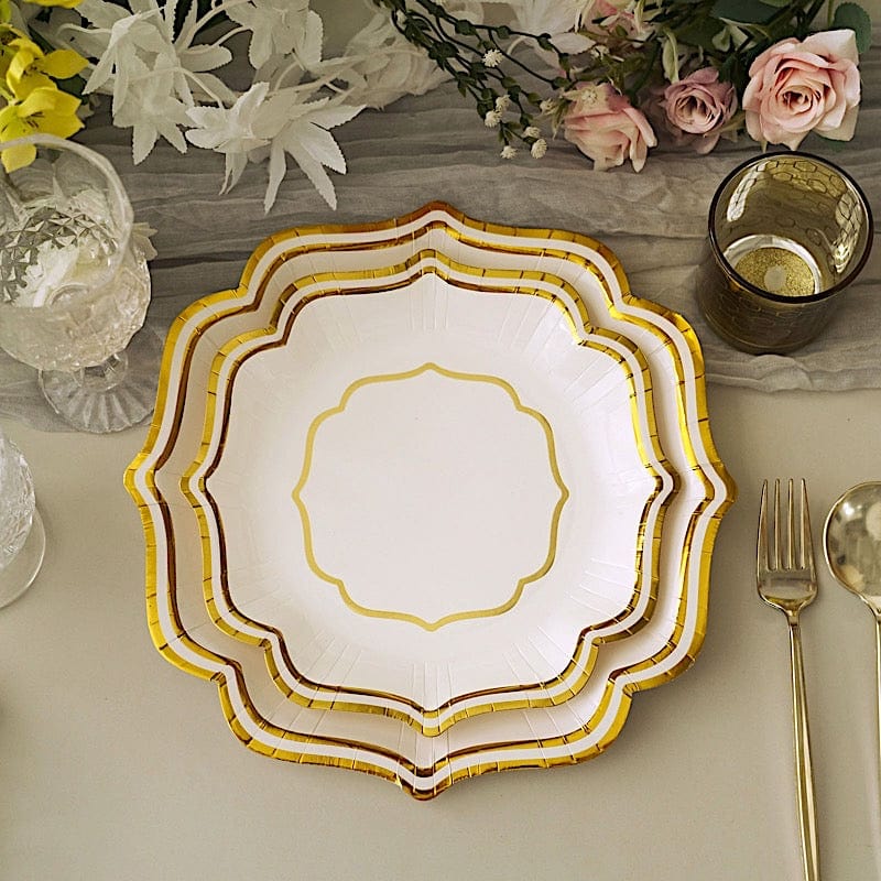 25 Paper Salad Dinner Plates with Scallop Rim Design - Disposable Tableware