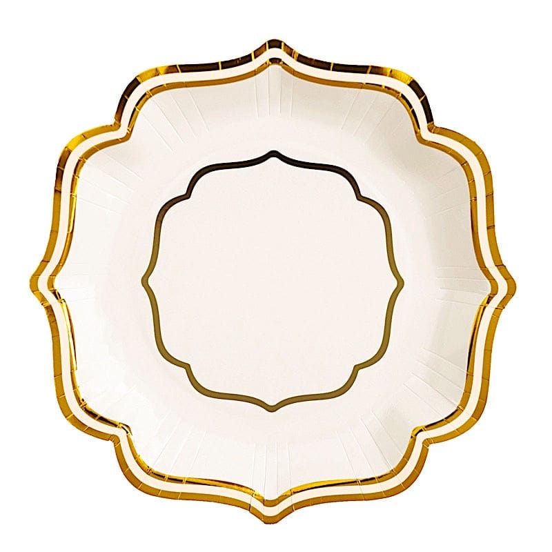 25 Paper Salad Dinner Plates with Scallop Rim Design - Disposable Tableware