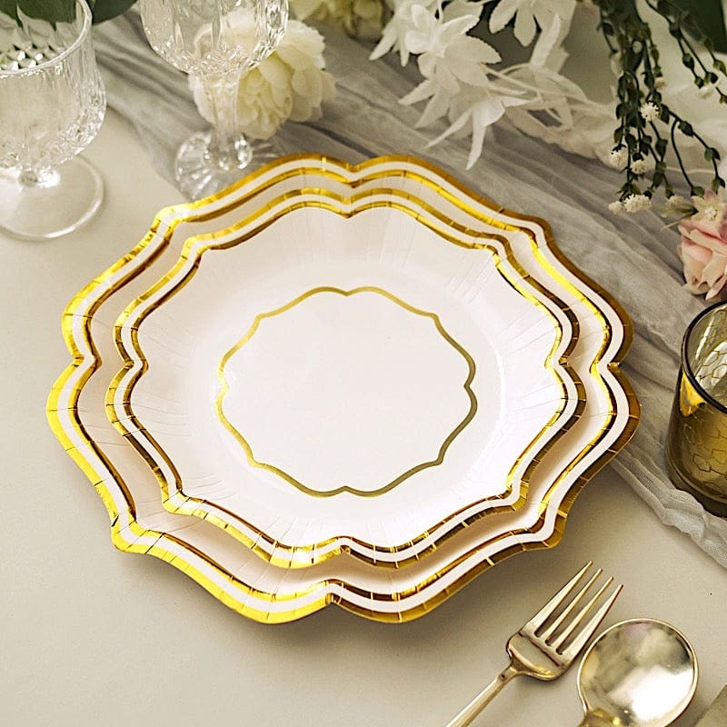 25 Paper Salad Dinner Plates with Scallop Rim Design - Disposable Tableware