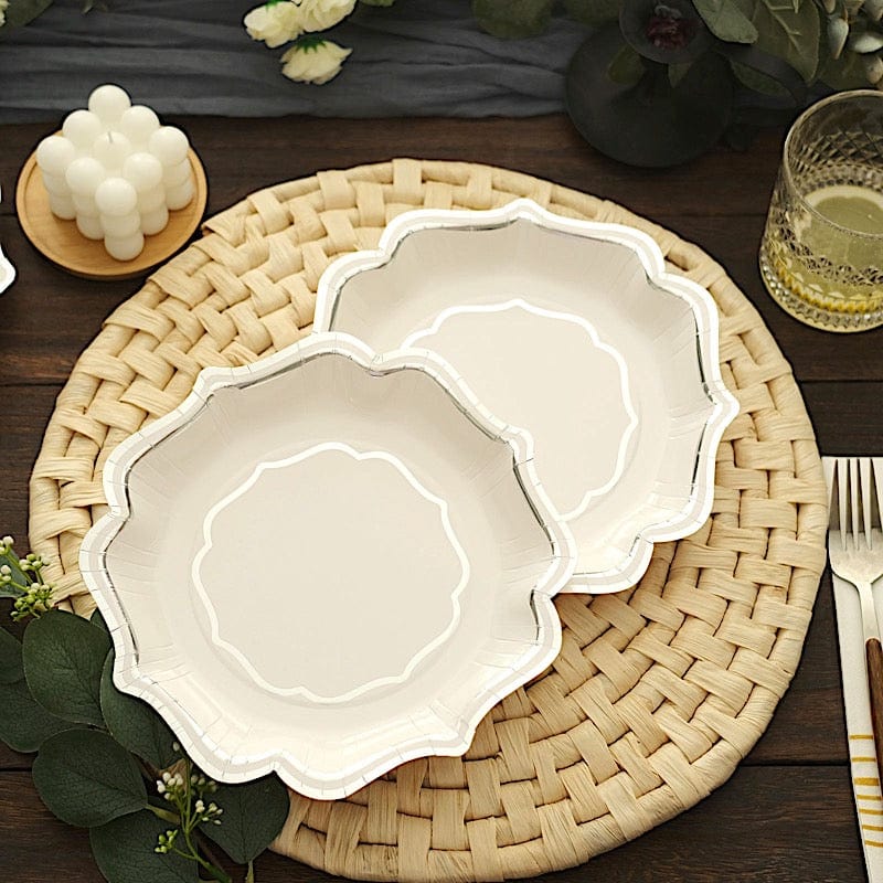 25 Paper Salad Dinner Plates with Scallop Rim Design - Disposable Tableware
