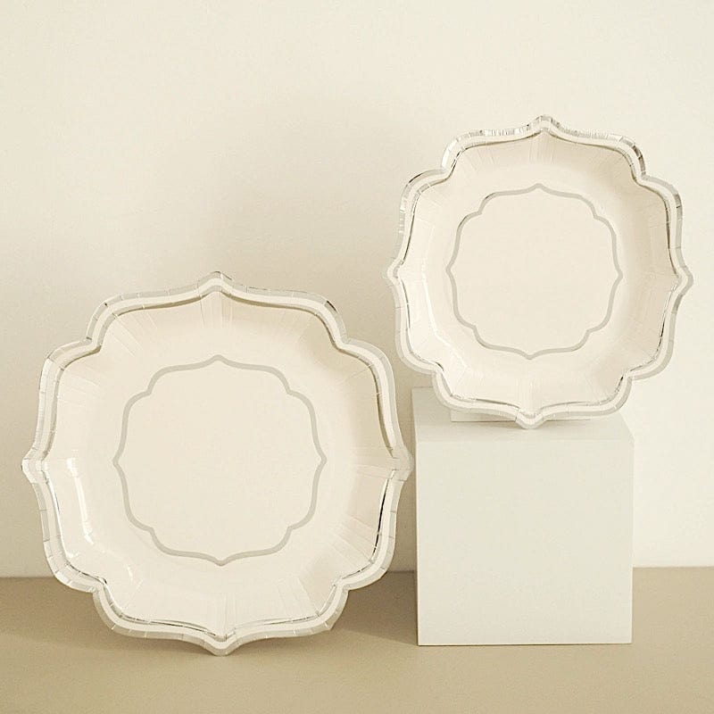 25 Paper Salad Dinner Plates with Scallop Rim Design - Disposable Tableware