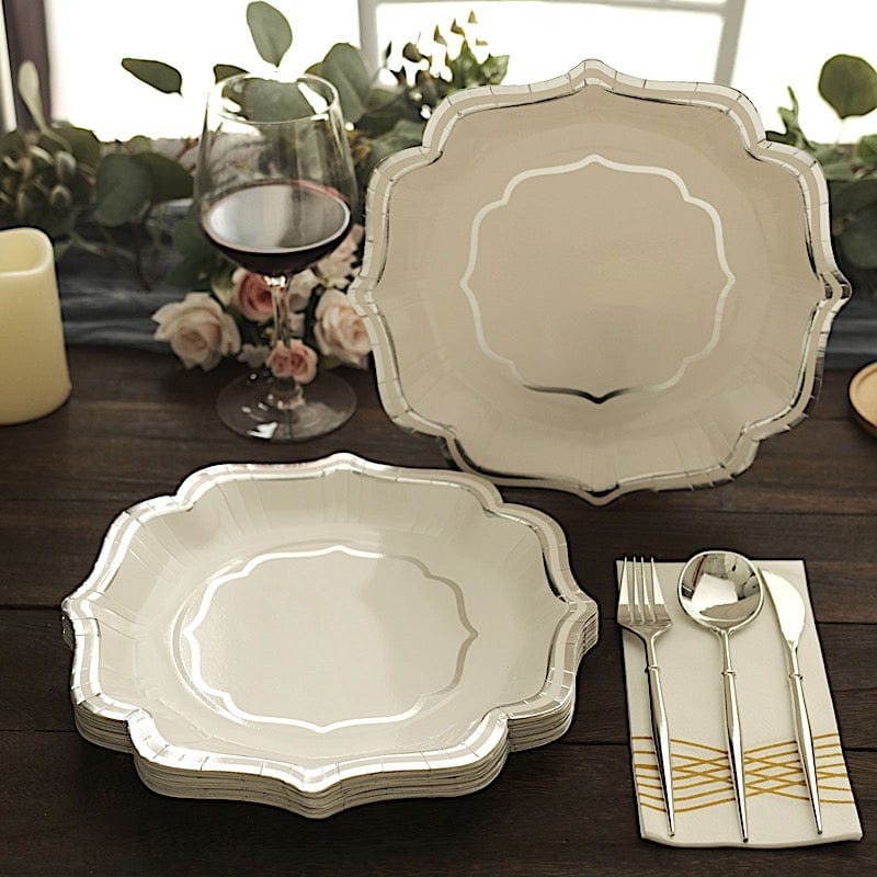 25 Paper Salad Dinner Plates with Scallop Rim Design - Disposable Tableware