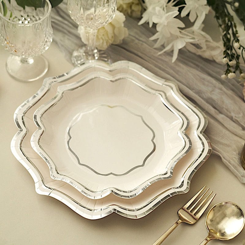 25 Paper Salad Dinner Plates with Scallop Rim Design - Disposable Tableware