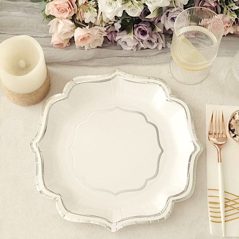 25 Paper Salad Dinner Plates with Scallop Rim Design - Disposable Tableware