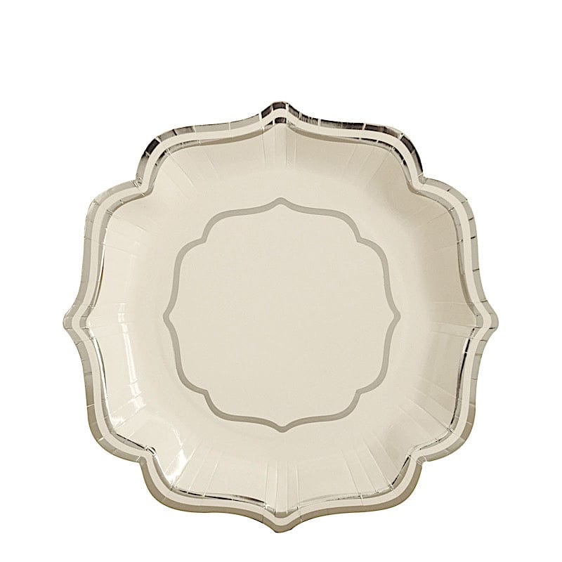 25 Paper Salad Dinner Plates with Scallop Rim Design - Disposable Tableware