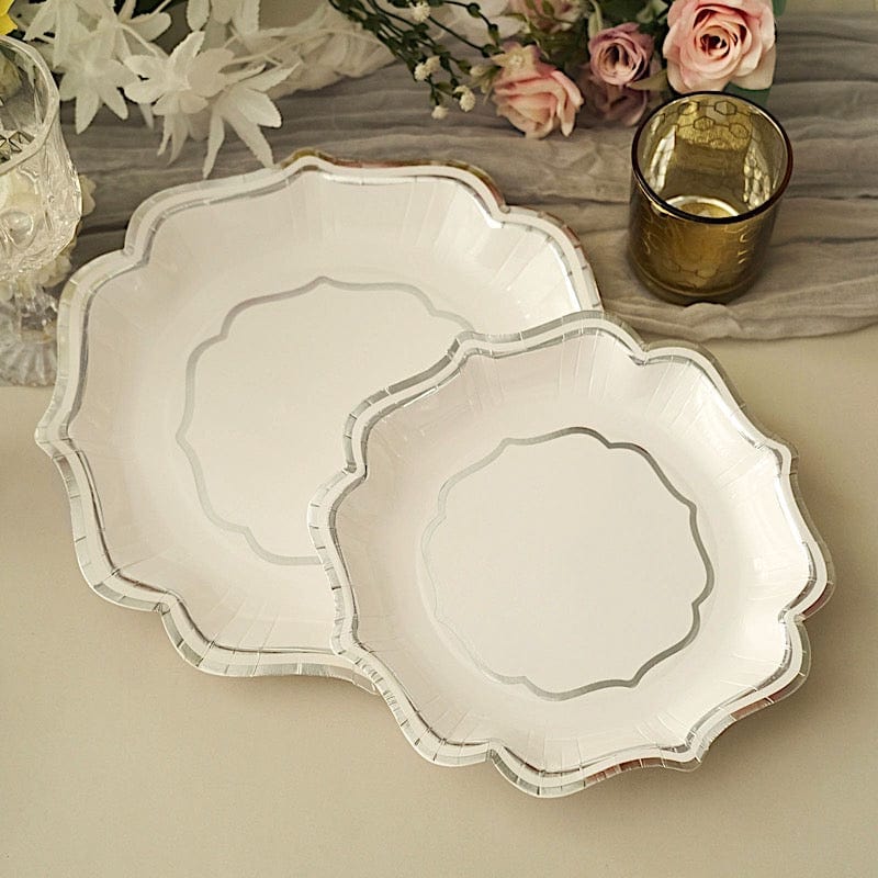 25 Paper Salad Dinner Plates with Scallop Rim Design - Disposable Tableware