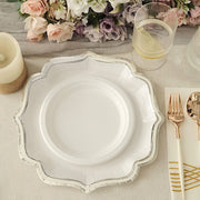 25 Paper Salad Dinner Plates with Scallop Rim Design - Disposable Tableware