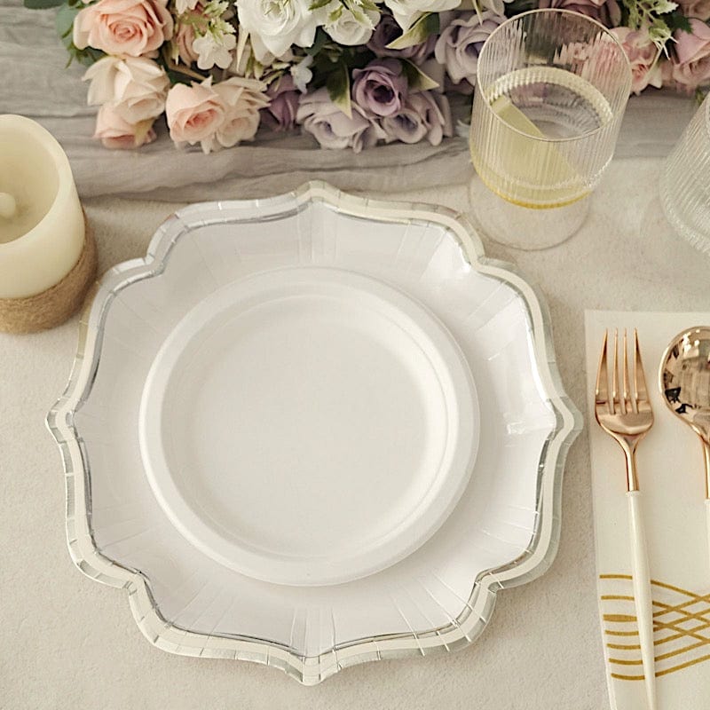 25 Paper Salad Dinner Plates with Scallop Rim Design - Disposable Tableware