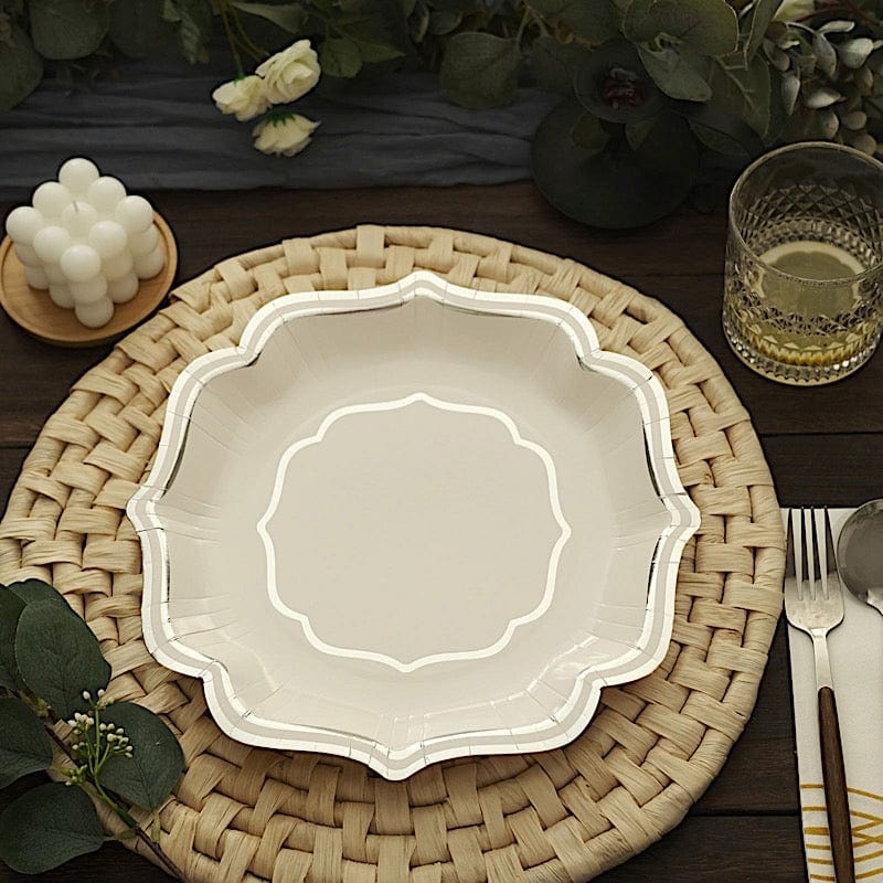 25 Paper Salad Dinner Plates with Scallop Rim Design - Disposable Tableware