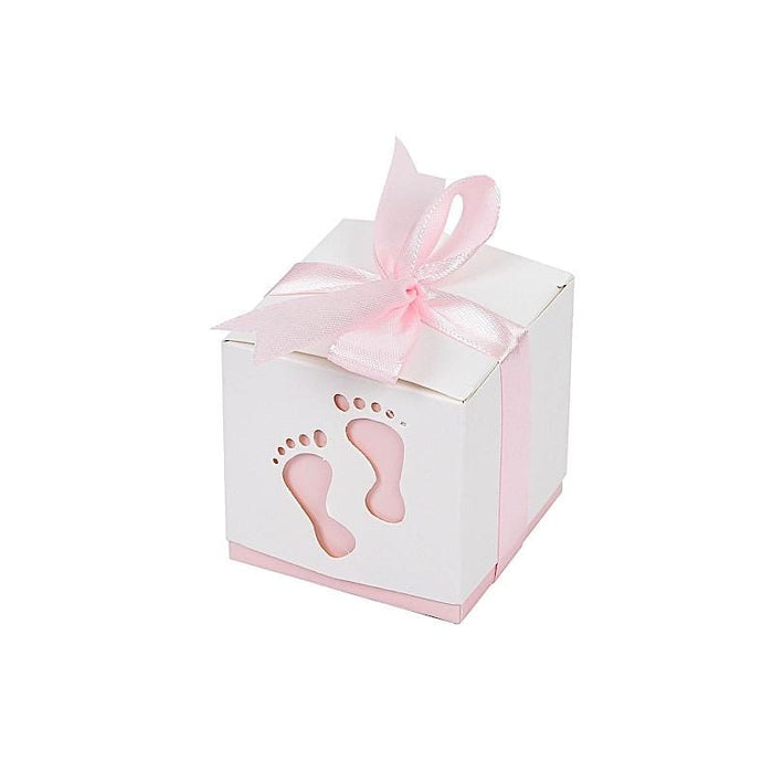 25 pcs 2.5" Baby Shower Party Favor Boxes with Footprints Design BOX_2X2_BABY02_PINK