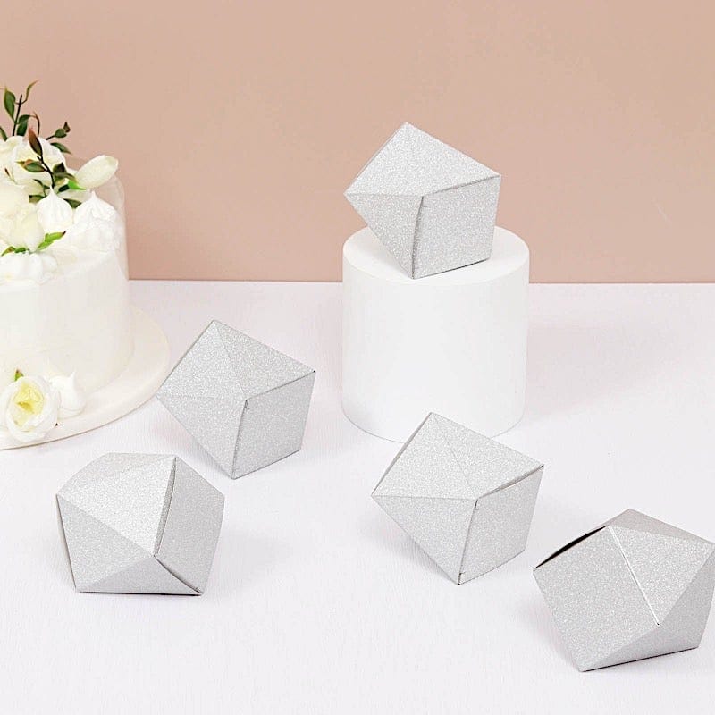 25 pcs 3" Glittered Geometric Wedding Party Favor Boxes Gift Holders