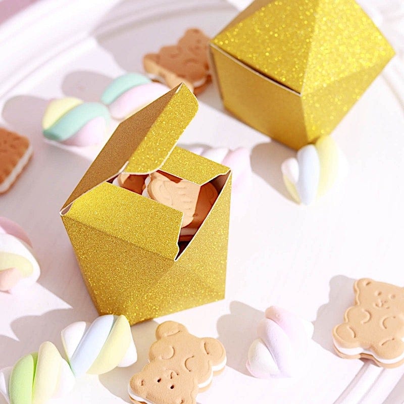 25 pcs 3" Glittered Geometric Wedding Party Favor Boxes Gift Holders