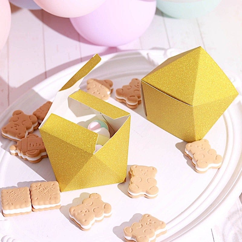 25 pcs 4" Glittered Geometric Wedding Party Favor Boxes Gift Holders