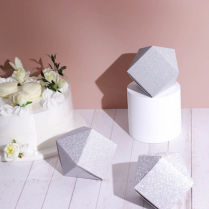 25 pcs 4" Glittered Geometric Wedding Party Favor Boxes Gift Holders