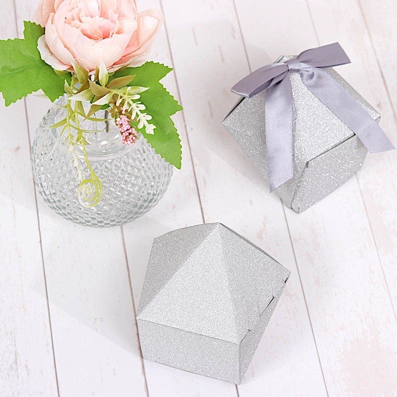 25 pcs 4" Glittered Geometric Wedding Party Favor Boxes Gift Holders