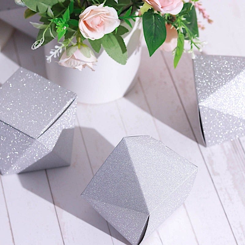 25 pcs 4" Glittered Geometric Wedding Party Favor Boxes Gift Holders