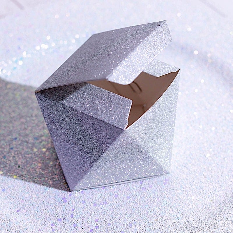 25 pcs 4" Glittered Geometric Wedding Party Favor Boxes Gift Holders BOX_3X3_GEO01_SILV