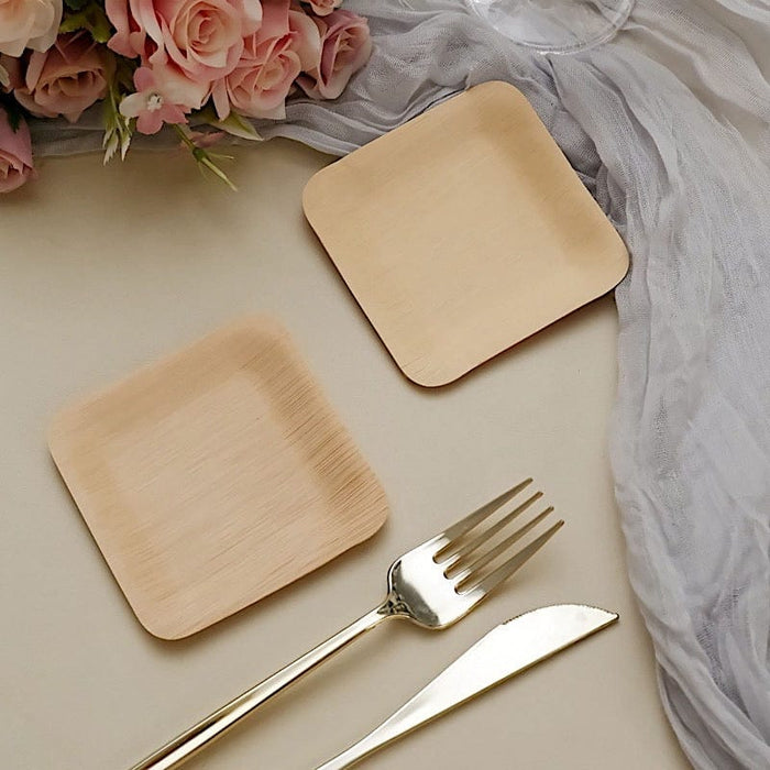 25 pcs 4" x 4" Natural Sustainable Bamboo Mini Square Plates - Disposable Tableware BIRC_B003