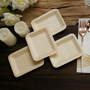 25 pcs 5" x 4" Natural Sustainable Bamboo Mini Rectangular Plates - Disposable Tableware BIRC_P008